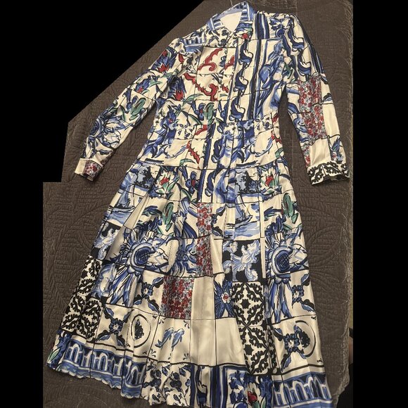 Tory Burch Floral Print Tie Neck Silk Dress - Picture 6 of 6